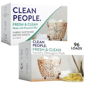 Clear Individuals Plant-Primarily based Laundry Detergent Pods & Eco-Pleasant Cloth Softener Sheets – 96 Depend Pods & 160 Depend Dryer Sheets (Contemporary Scent)