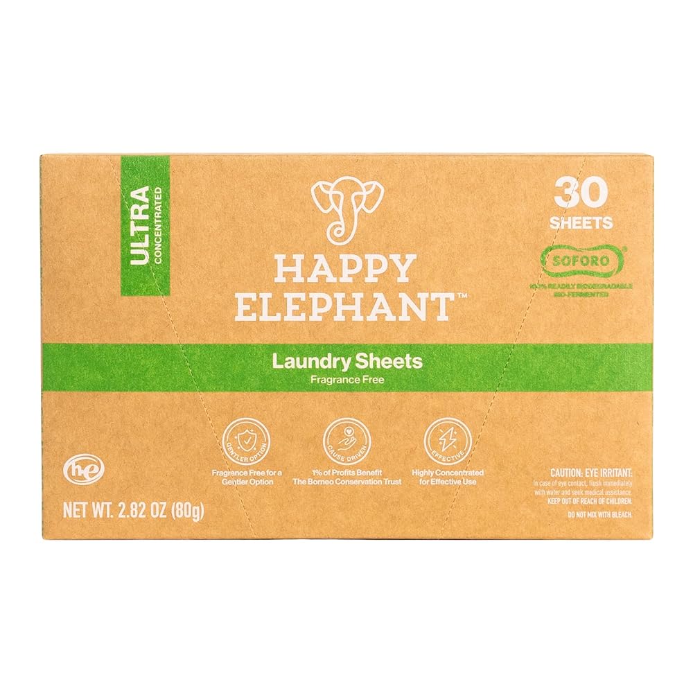 Joyful Elephant Eco-Pleasant Laundry Detergent Sheets – Extremely Concentrated, Excessive Effectivity Cleaning soap for Entrance Load, High Load, and Hand Wash – Perfume Free – 30 Rely – No Plastic Jug