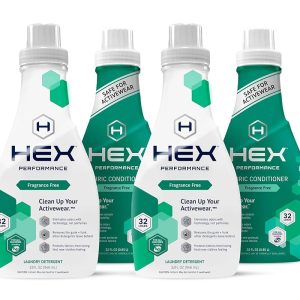 HEX Efficiency Laundry Detergent and Cloth Conditioner Bundle, Unscented, (4 Bottles) – Tailor-made for Activewear, Light on Delicate Pores and skin, Eco-Pleasant, Concentrated Formulation