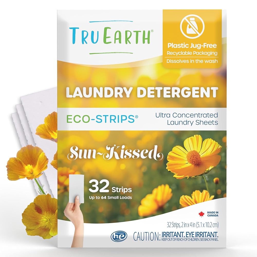 Tru Earth Eco-Pleasant Dry Laundry Detergent Sheets – 32 Sheets, Sufficient for 64 Hundreds – Paraben-Free Unique Eco-Strip Liquidless Formulation, Excellent for Journey – Solar Kissed Scent