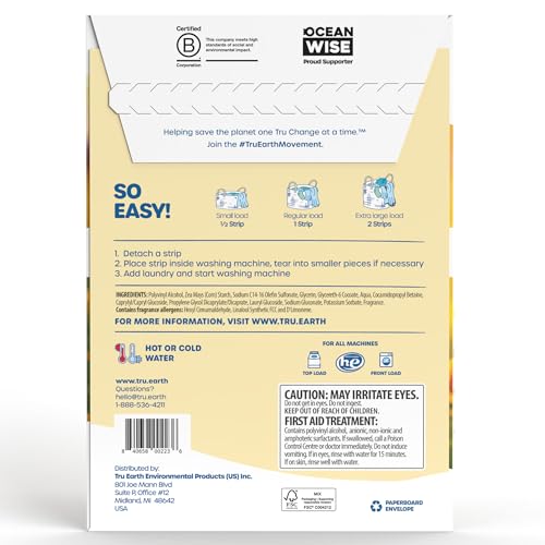 Tru Earth Eco-Pleasant Dry Laundry Detergent Sheets - 32 Sheets, Sufficient for 64 Hundreds - Paraben-Free Unique Eco-Strip Liquidless Formulation, Excellent for Journey - Solar Kissed Scent